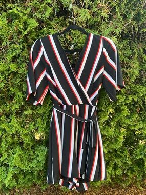 Trixxi Black Romper with Red and White Stripes